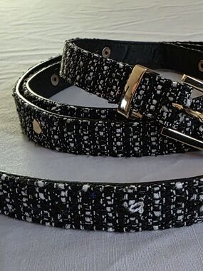 torrid Sz 4xl Black and White Tweed Skinny Belt with Gold Buckle